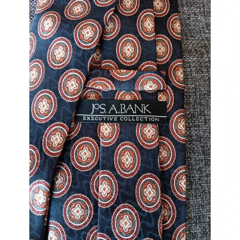Tie 70s 80s 90s Y2K Mens Jos A Bank Silk Black Brown Beige 3.5 Wide 60 Long